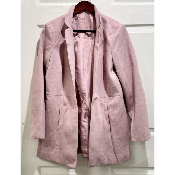 Womens Pink Blazer Herringbone Polyester Blend Button Sz Large Machine Washable - Picture 1 of 6